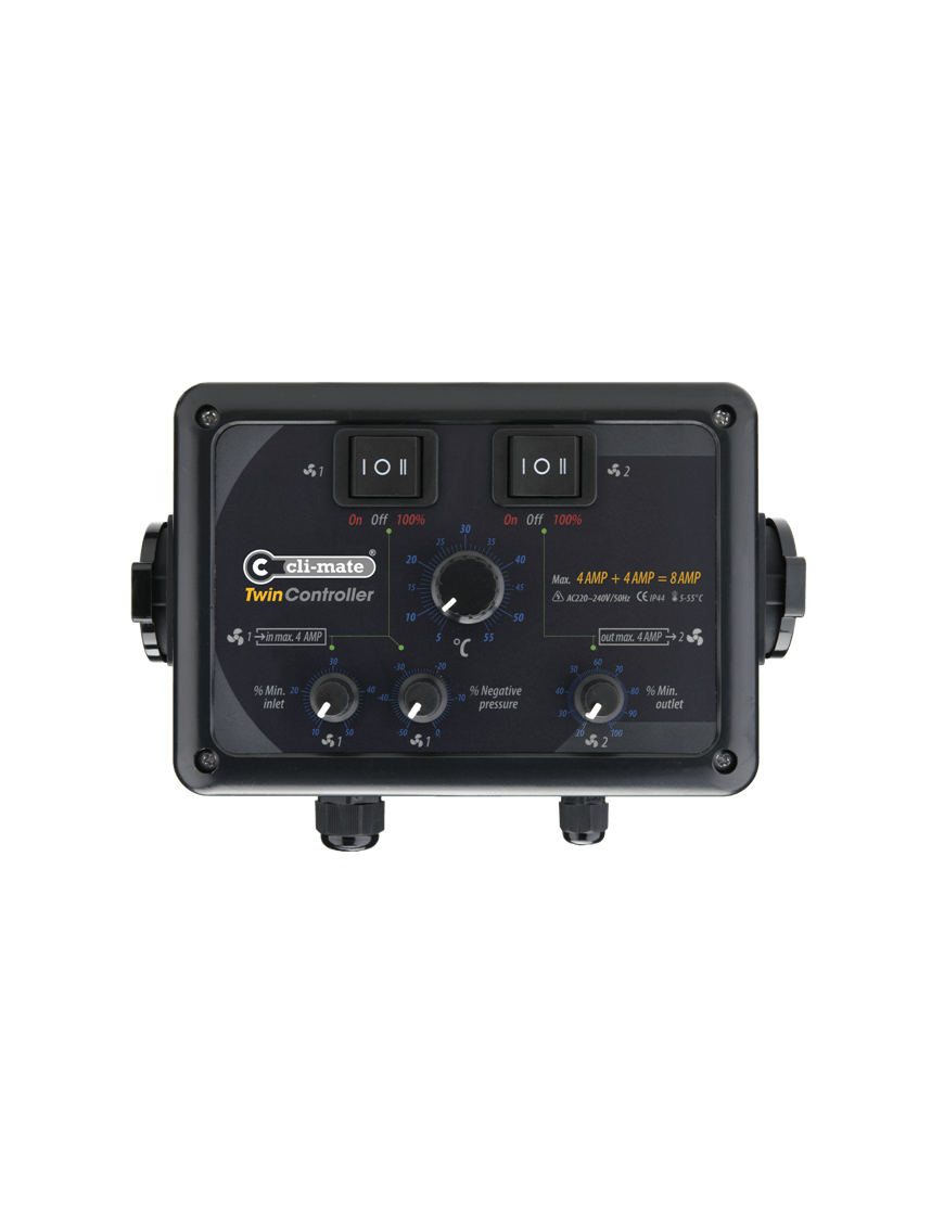 Doble Controlador Cli-Mate de Temperatura y Presion Negativa 4+4 Amp